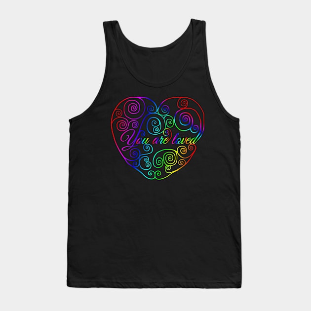 Rainbow You Are Loved Heart Tank Top by Art by Deborah Camp